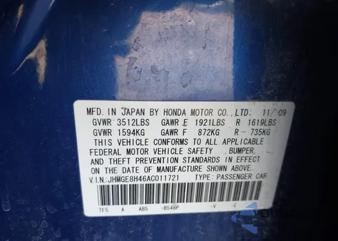 2010 Honda Fit Sport z USA, uszkodzony, nr VIN JHMGE8H46AC011721